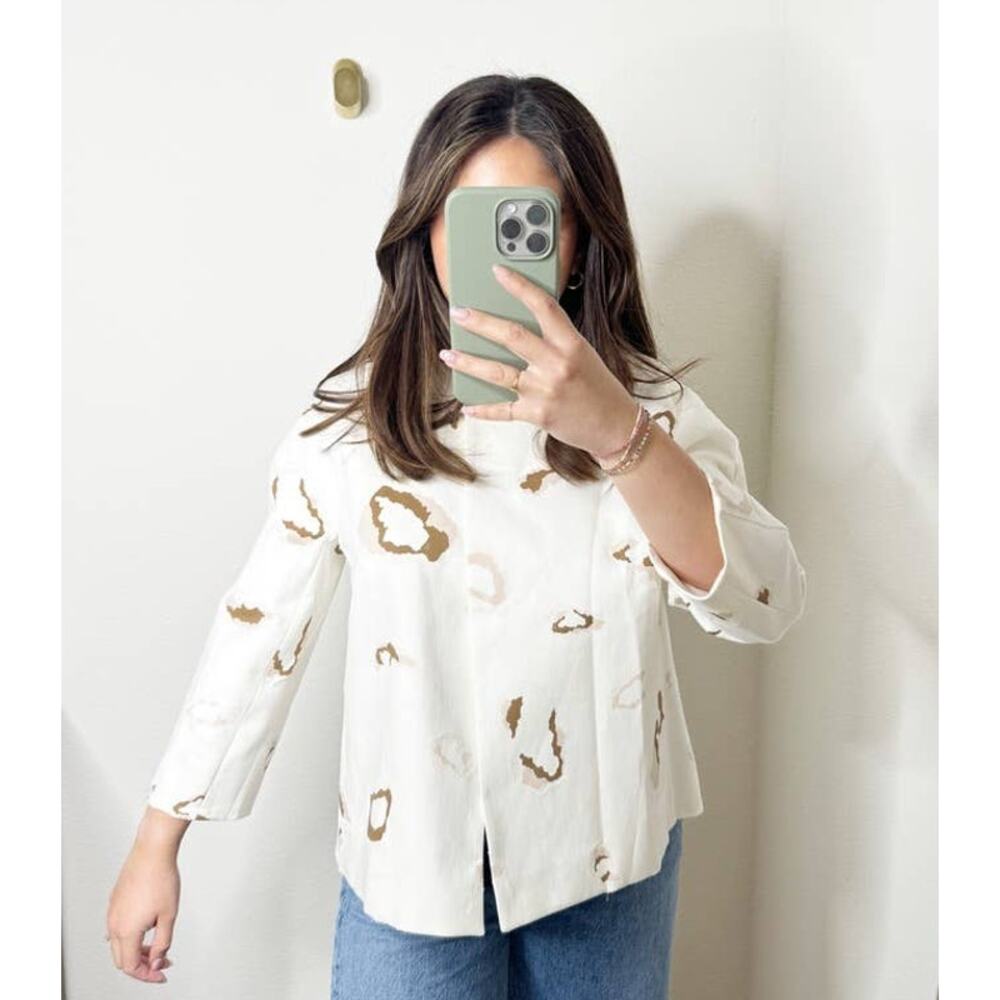 Massimo Dutti White Abstract Cat Animal Print Blazer Jacket 100% Cotton US 4 - Picture 13 of 13